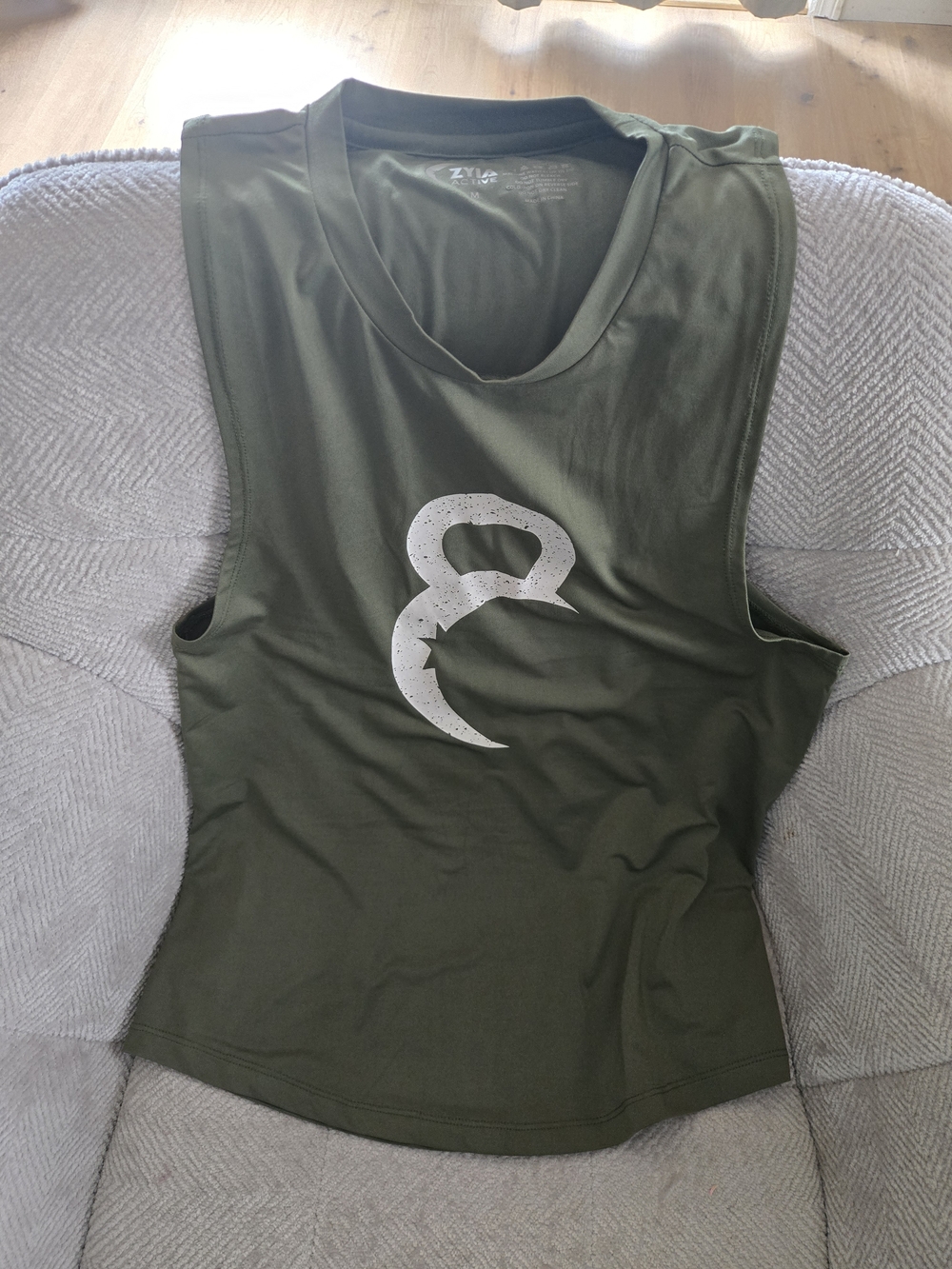 Zyia Acrive Olive Green Sleeveless Graphic Tank Top